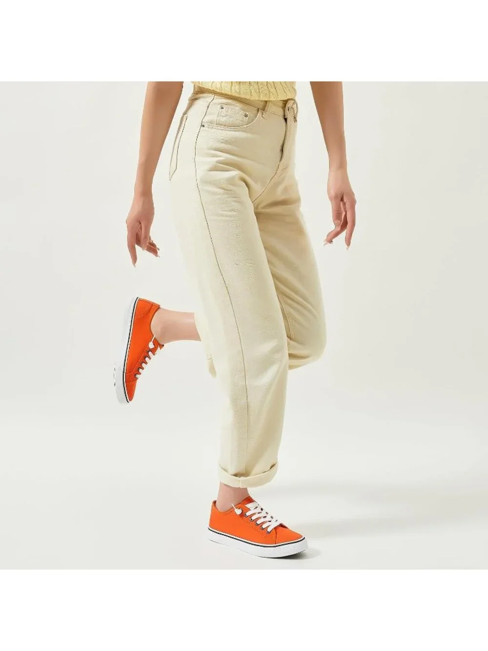Women's Orange Low Top Lace Up Canvas Solid Slip On Casual Loafer Sneaker Shoes